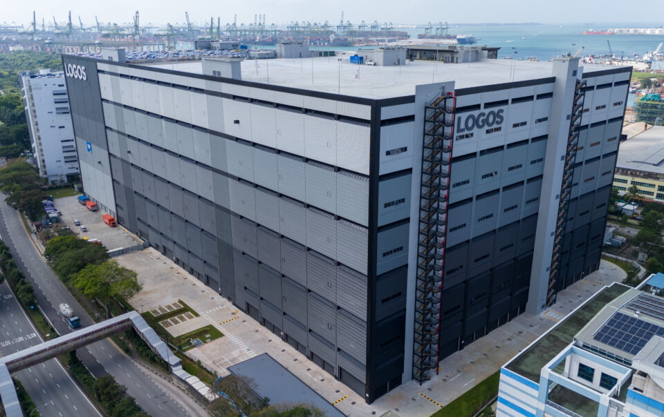 Aerial drone photograph of a warehouse construction site built by Weima Builders, Singapore